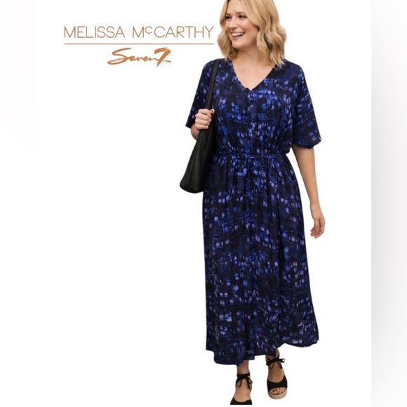 Melissa McCarthy Seven7 Dresses & Skirts - 3X Melissa McCarthy Rhythm Blues Maxi Dress with Drawstring Tie Belt